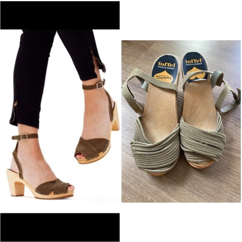 Swedish Hasbeens Olive Green Ankle Strap Sandal size 6/36